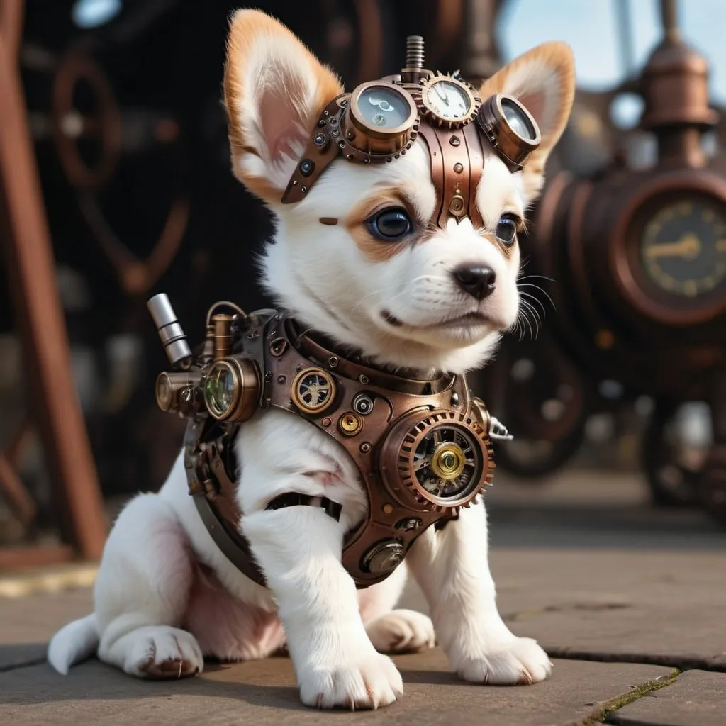 Prompt: a beautiful steampunk cyborg puppy 8k