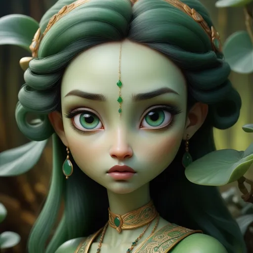 Prompt: avatar of jade, by Lindsay Adler, by Nicoletta Ceccoli, by Léon Bakst, detailed face features, sharp eyes, soft skin, painstaking attention to detail, ultra realistic, hyperrealistic, highly detailed, sharp, award winning, organic, photorealistic, exquisite craftsmanship, extremely detailed, high definition, dynamic, cinematic, 8k, intrincate details, majestic, charming, detailed face, glorious, very cute, divine, captivating, stunning, alluring, splendid, delightful, perfect, enchanting, very beautiful