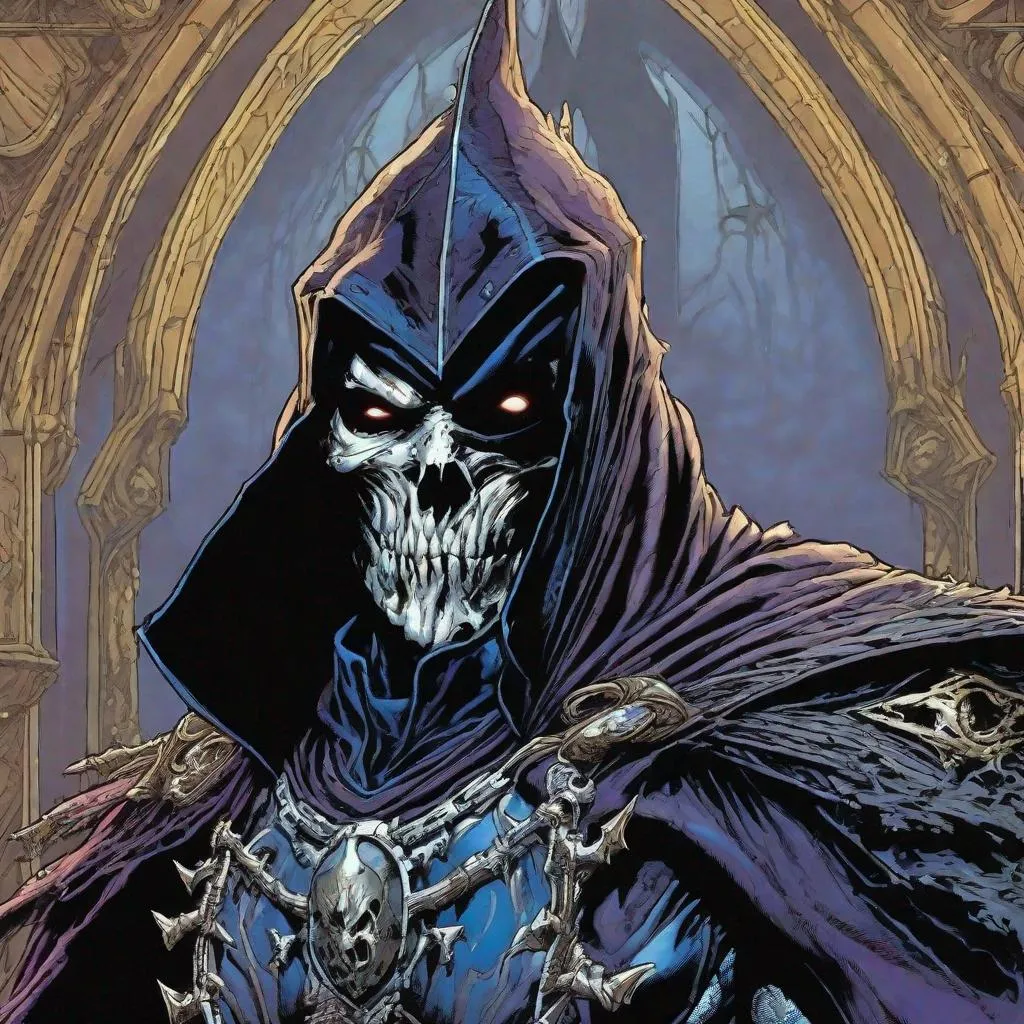 Prompt: comic art, illustration, the masked death knight, 

half body, dramatic, masterpiece, highest quality, realistic, detailed, 8 bit color, fantasy, style of D&D, style of Ravenloft, style of Marvel Comics, art by Clyde Caldwell,