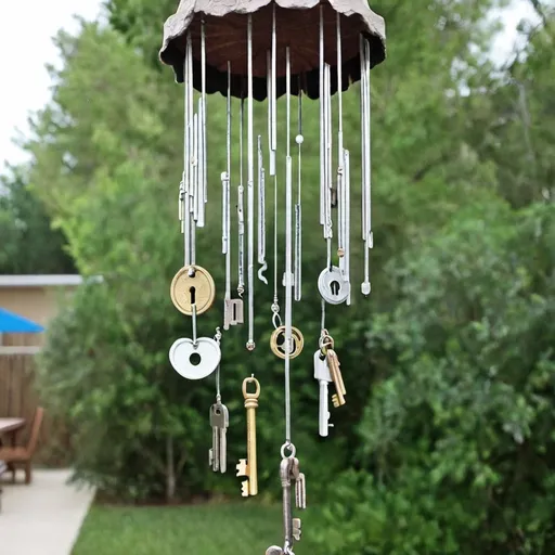 Prompt: windchime made from  keys