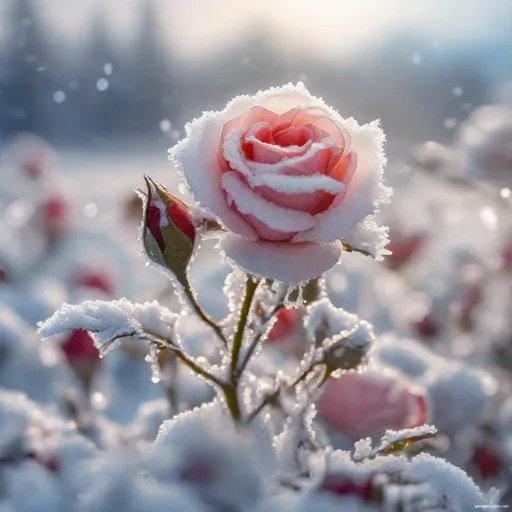 Prompt: Winterlandscape with snow, in a big open field of beautiful historical roses, soft sunshine, high detail, photography, hoarfrost, Miki Asai Macro photography, close-up, hyper detailed, trending on artstation, sharp focus, studio photo, intricate details, highly detailed, by greg rutkowski, Miki Asai Macro photography, close-up, hyper detailed, trending on artstation, sharp focus, studio photo, intricate details, highly detailed, by greg rutkowski