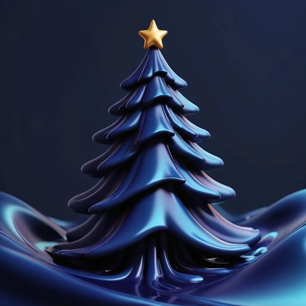 Prompt: Fluid abstract background with a сhristmas tree, dark indigo, art, behance