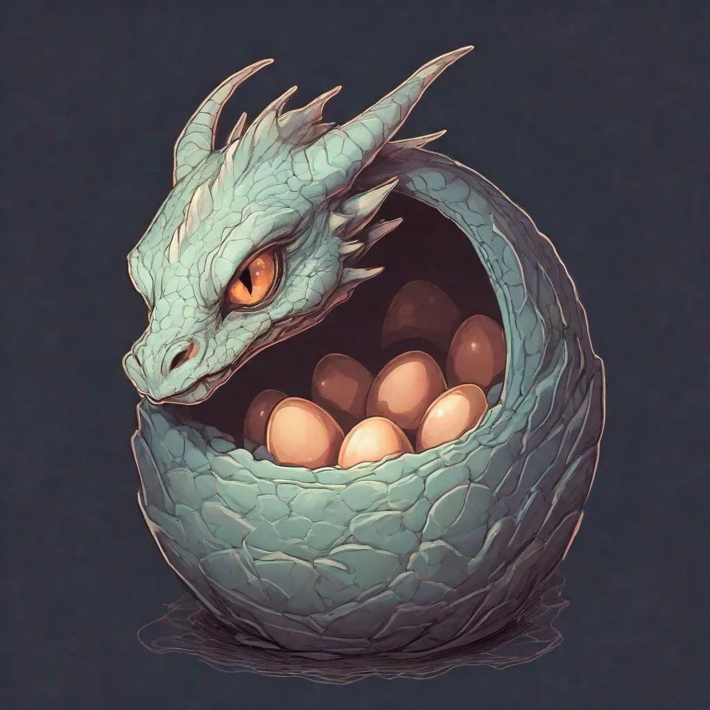 Prompt: Dark Fantasy Aesthetic, a glowing-eyed amphibious freshly-hatched short-nosed newborn-human-dragon-hybrid hatching from its egg