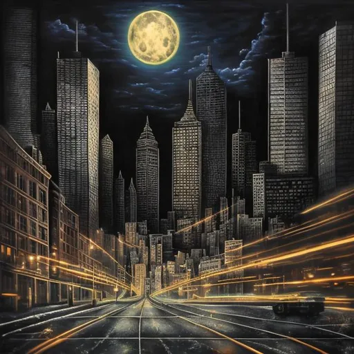 Prompt: Surrealism style night scene of downtown Boston, moonlit cityscape, surreal street lights, ethereal skyscrapers, dreamlike atmosphere, detailed urban landscape, surrealistic elements, high quality, surrealism, moonlit, downtown Boston, detailed cityscape, dreamlike, street lights, ethereal, surrealistic, urban landscape, atmospheric lighting