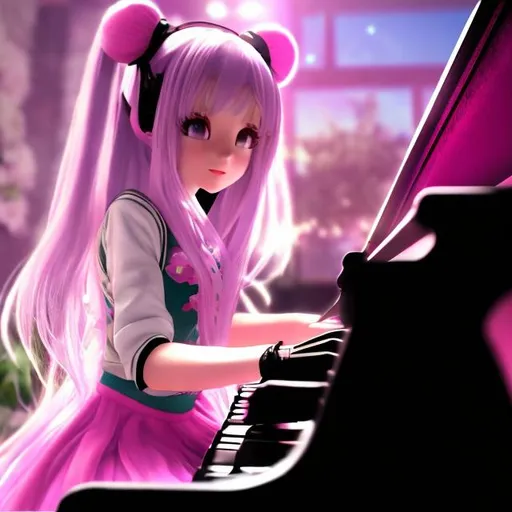 Prompt: anime girl playing piano. maximalist anime style. 8k aesthetic.