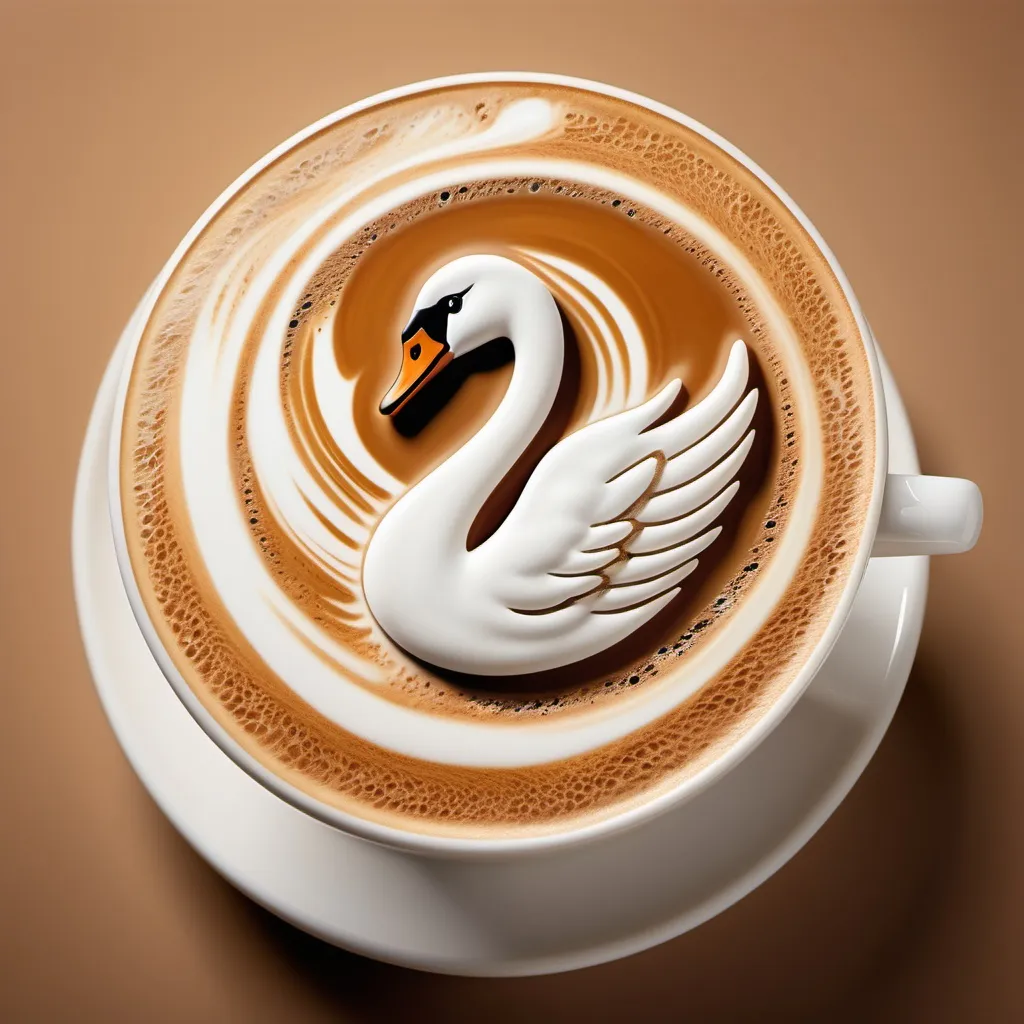 Prompt: A swan design gracefully floating atop a latte.