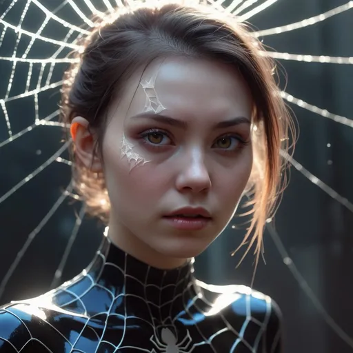 Prompt: anthropomorphic Arachnid woman, gothic, style of Sui Ishida, Guweiz, Bo Bartlett, ilya kuvshinov, cinematic shot, angry, ultrarealistic, magical vibes, dreamy, luminescent particles, highly detailed, hdr, 8k uhd, sharp focus, dynamic composition, incredibly detailed, spider web, Broken Glass effect, no background, stunning, something that even doesn't exist, mythical being, energy, molecular, textures, iridescent and luminescent scales, breathtaking beauty, pure perfection, divine presence, unforgettable, impressive, breathtaking beauty, Volumetric light, auras, rays, vivid colors reflects