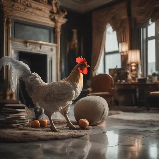 Prompt: impressive luxury residence combining the styles of metaphorical chicken and mystical fox, professional photography, cinematic lighting, unsplash