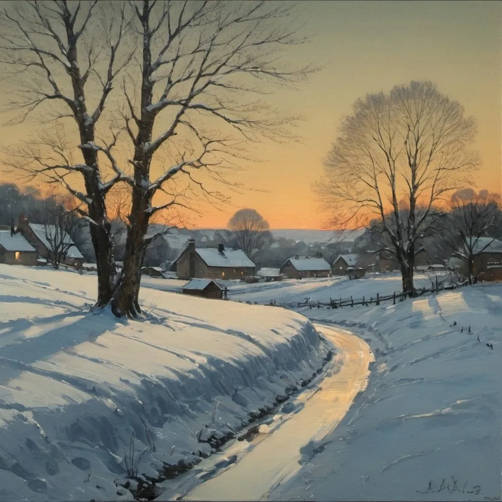 Prompt: winter evening, sharp. crisp, clear detail