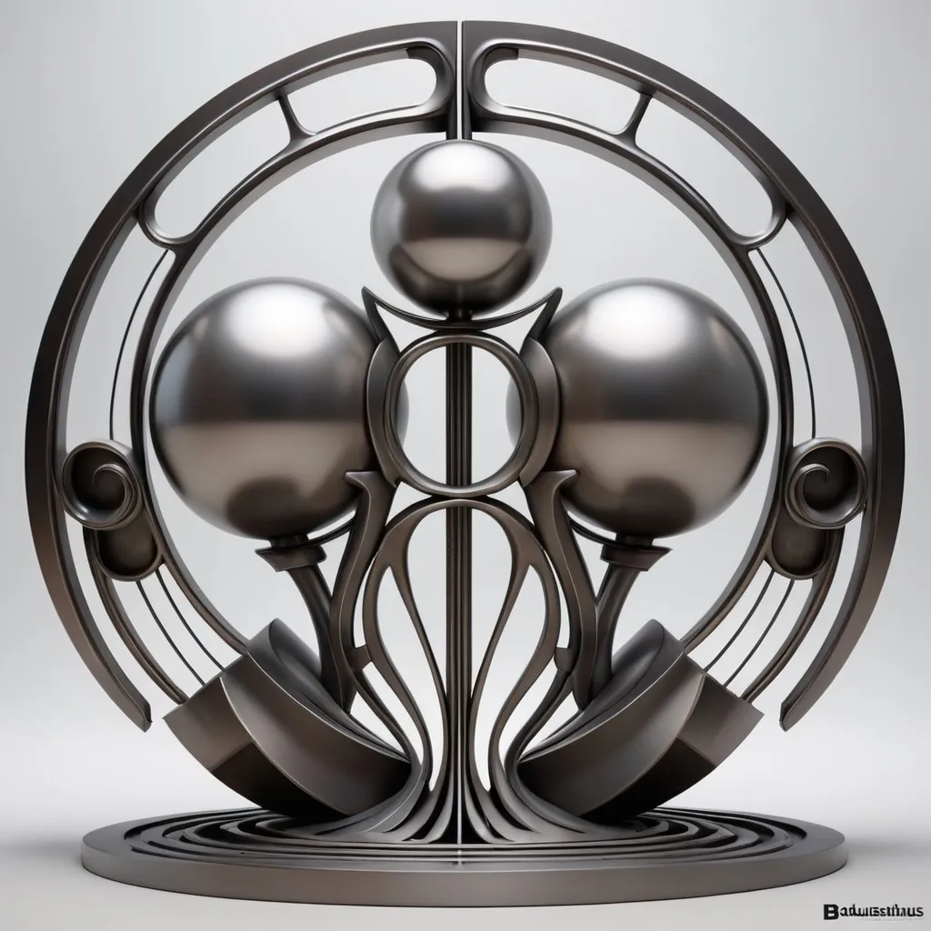 Prompt: album artwork, 3d, full hd, abstract, logo, figures, steel , dualism , forms, art nouveau, bauhaus,4d,