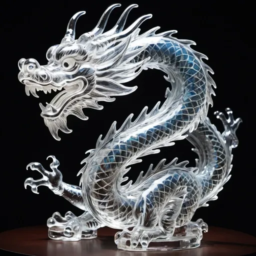 Prompt: crystal ((clear glass)) sculpture of a (Chinese dragon), Chinese New Year, year of the dragon, (((translucent))), luminance