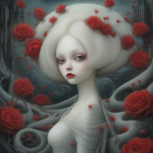 Prompt: gothic, surrealism, poster close-up, abstraction, detailed oil painting by mark todd, nicoletta ceccoli, ray caesar, vampire lady close-up on canvas, big moon, swirling red flowers, sparks, detailed sky with clouds, dramatic makeup, celestial lighting, shining aura, castle, forest, river, detailed sky, mystical, highly detailed, intricate pose, oil painting, thick brushstrokes, complex background, bright colors, masterpiece, high quality, clarity, anime style , ultra hd, realistic, vivid colors, highly detailed, UHD drawing, pen and ink, perfect composition, beautiful detailed intricate insanely detailed octane render trending on artstation, 8k artistic photography, photorealistic concept art, soft natural volumetric cinematic perfect light