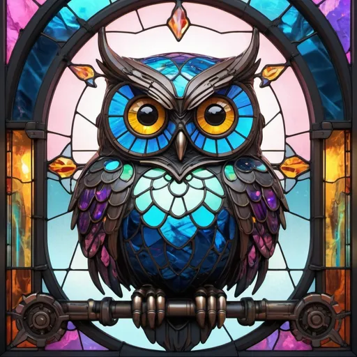 Prompt: Splash ink, stained glass, owl, hyper cute, big eyes, best quality, fragil, dynamic, transparency, vintage, vibrant colors, complex background, mysterious, highly detailed, 8k, neon ambiance, abstract black oil, gear mecha, detailed acrylic, grunge, intricate complexity, rendered in unreal engine, photorealistic