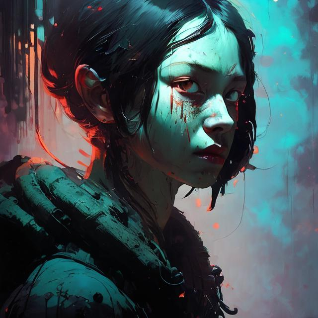 Prompt: closeup illustration of a pitch darkness portrait ,  fluorescent handprint on model's face,   serpan warrior, grunge, atey ghailan, Art by Jock,  pino daeni , art by lois van baarle and loish and ross tran , Charles Vess, Chiho Aoshima , Kay Nielsen, dark ambient, chiaroscuro, Simon Bisley, and H.R. Giger. insist artstation, art by stanley artgerm, painting by daniel f gerhartz,  art by Andrew Atroshenko, 

