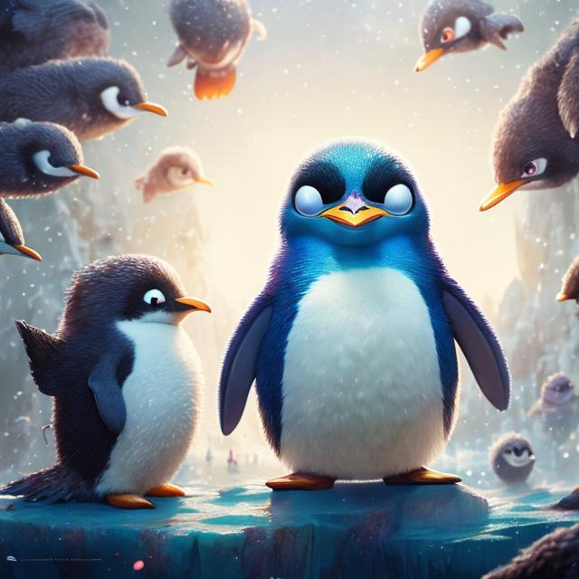 Prompt: Disney Pixar, exquisite new character, cute penguin, highly detailed, fluffy, intricate details, beautiful big eyes, maximum cuteness, lovely, adorable, beautiful, flawless, masterpiece, soft dramatic moody lighting, radiant love aura, ultra high quality octane render, hypermaximalist, trending on artstation, Anna Dittmann, Tom Blackwell