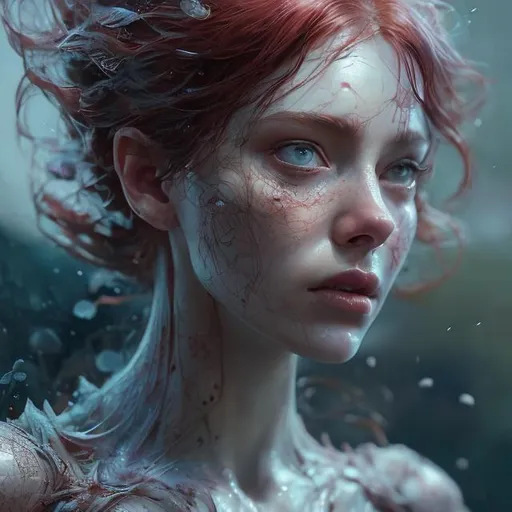 Prompt: scarlet hair, smooth soft skin, detailed eyes, perfect composition, detailed face, intricate, detailed gown, realistic concept art, digital painting, rich 3d render, hyper-realistic painting, cinema 4D render, by Agnes Cecile, by greg rutkowski, unreal engine 5, half body shot, perfect anatomy, 
art station, sharp focus, 8k, sf, intricate artwork masterpiece, ominous, matte painting movie poster, golden ratio, trending on cgsociety, intricate, epic, trending on artstation, by artgerm, h. r. giger and beksinski, highly detailed, vibrant, production cinematic character render, ultra high quality model, sf, sf, intricate artwork masterpiece, ominous, matte painting movie poster, golden ratio, trending on cgsociety, intricate, epic, trending on artstation, by artgerm, 
h. r. giger and beksinski, highly detailed, vibrant, production cinematic character render, 
ultra high quality model



