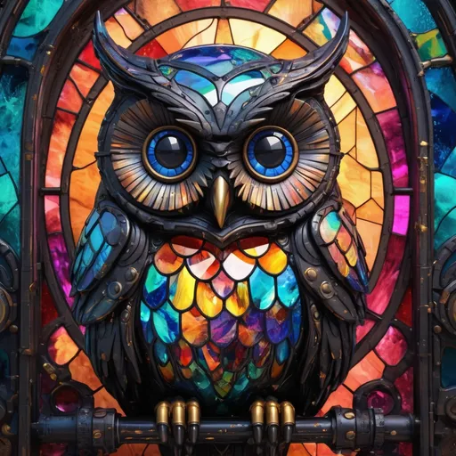 Prompt: Splash ink, stained glass, owl, hyper cute, big eyes, best quality, fragil, dynamic, transparency, vintage, vibrant colors, complex background, mysterious, highly detailed, 8k, neon ambiance, abstract black oil, gear mecha, detailed acrylic, grunge, intricate complexity, rendered in unreal engine, photorealistic