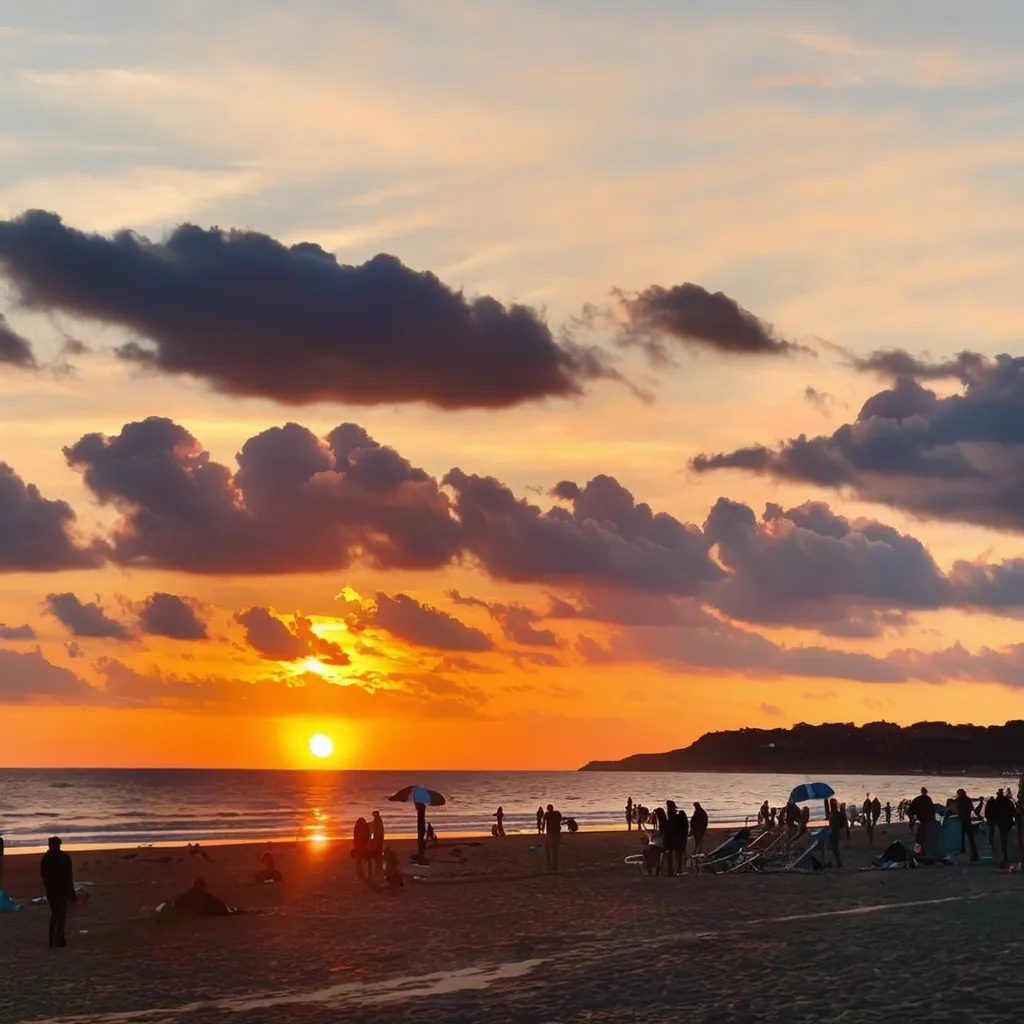 Prompt: At the beach, at sunset