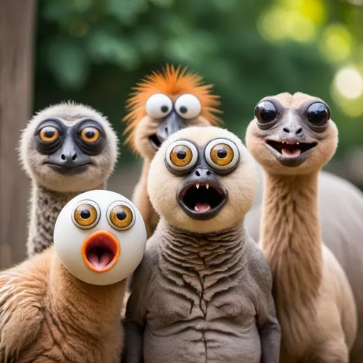 Prompt: a group of funny zoo animals with googly eyes, fun animals, Professional photography, bokeh, natural lighting, canon lens, shot on dslr 64 megapixels sharp focus