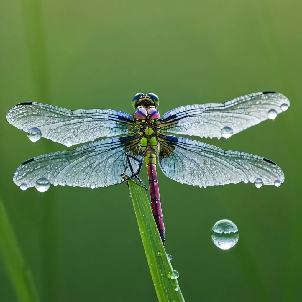 Prompt: Dew drops on a dragonfly