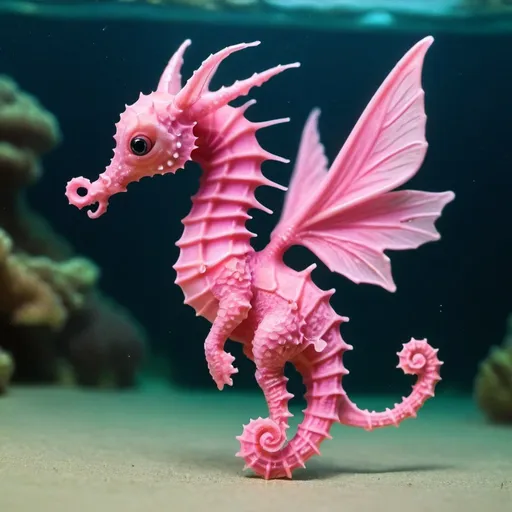 Prompt: tiny seahorse-like fairy-winged dragon underwater very cute pink