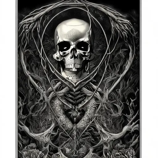 Prompt: « The death » tarot card, blackwork art, pointillism art, high resolution, high details level, soft and mystic ambiance, creative graphism, smooth light gradients