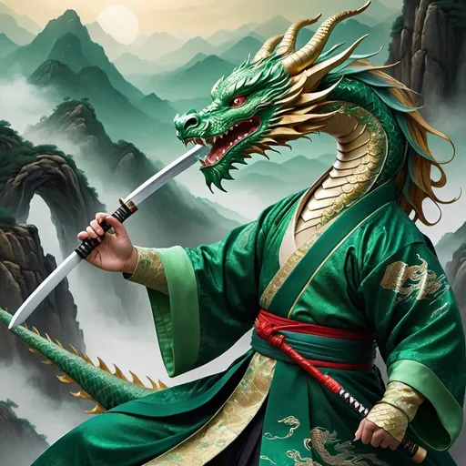 Prompt: Dragon in Hanfu with a katana