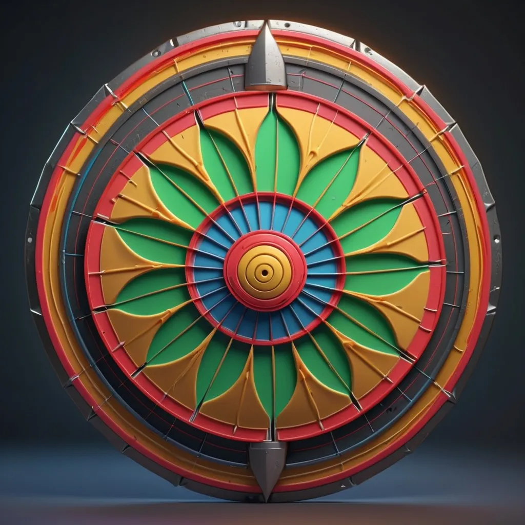 Prompt: Illustrated drawing, dart shield, fibonacci border lines cartoon style, bright colors, highly detailed, UHD drawing, rgb colors, perfect composition, beautiful, detailed, complex octane rendering insanely detailed artstation trend, photorealistic conceptual graphics, soft light perfect natural volumetric cinema