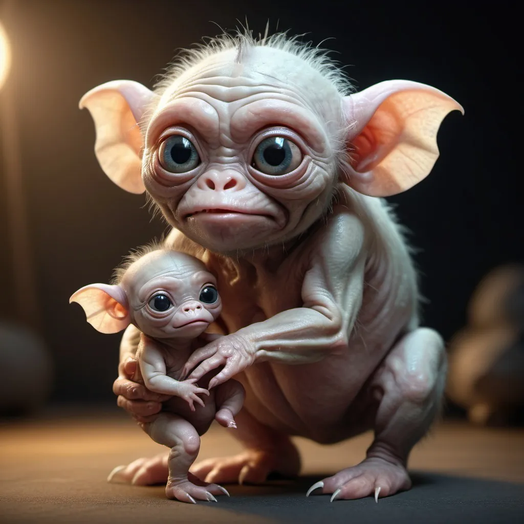 Prompt: "Extremely Ultrarealistic Photorealistic cute little ugliest creature holding its own baby professional photography, natural lighting, volumetric lighting maximalist photo illustration 8k resolution concept art intricately detailed, complex, elegant, expansive, fantastical"