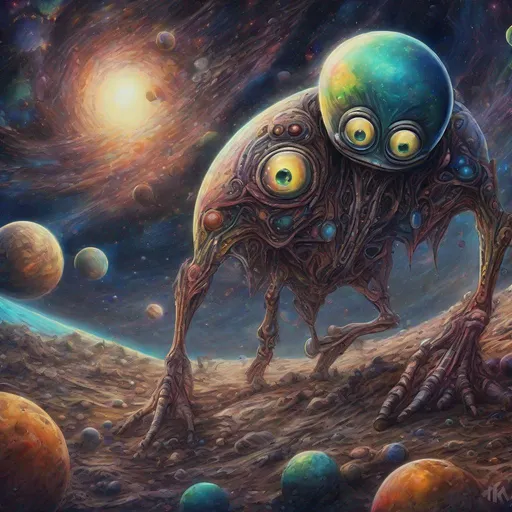 Prompt: World of Fiction, Striving for the Stars, oil painting , short focus, vanishing point, vignetting, high detail, texture, funny character with big eyes, fantastic world of alien planets, 12k

, ultra hd, realistic, vivid colors, highly detailed, UHD drawing, pen and ink, perfect composition, beautiful detailed intricate insanely detailed octane render trending on artstation, 8k artistic photography, photorealistic concept art, soft natural volumetric cinematic perfect light