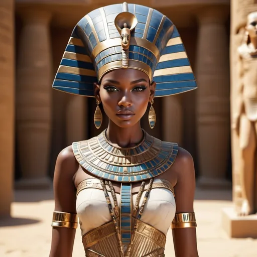 Prompt: Realistic high definition fashion business in the Metarverse photo, amazing composition, astonishing detail, ancient Egypt decor, African models