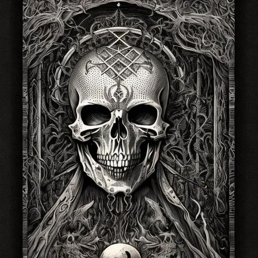 Prompt: « The death » tarot card, blackwork art, pointillism art, high resolution, high details level, soft and mystic ambiance, creative graphism, smooth light gradients