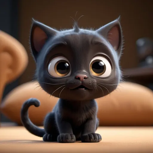 Prompt: Cute Pixar black kitten, character design, 3d, RenderMan style, high quality offical art by Pixar, golden ratio, cinematic lighting, 8K
