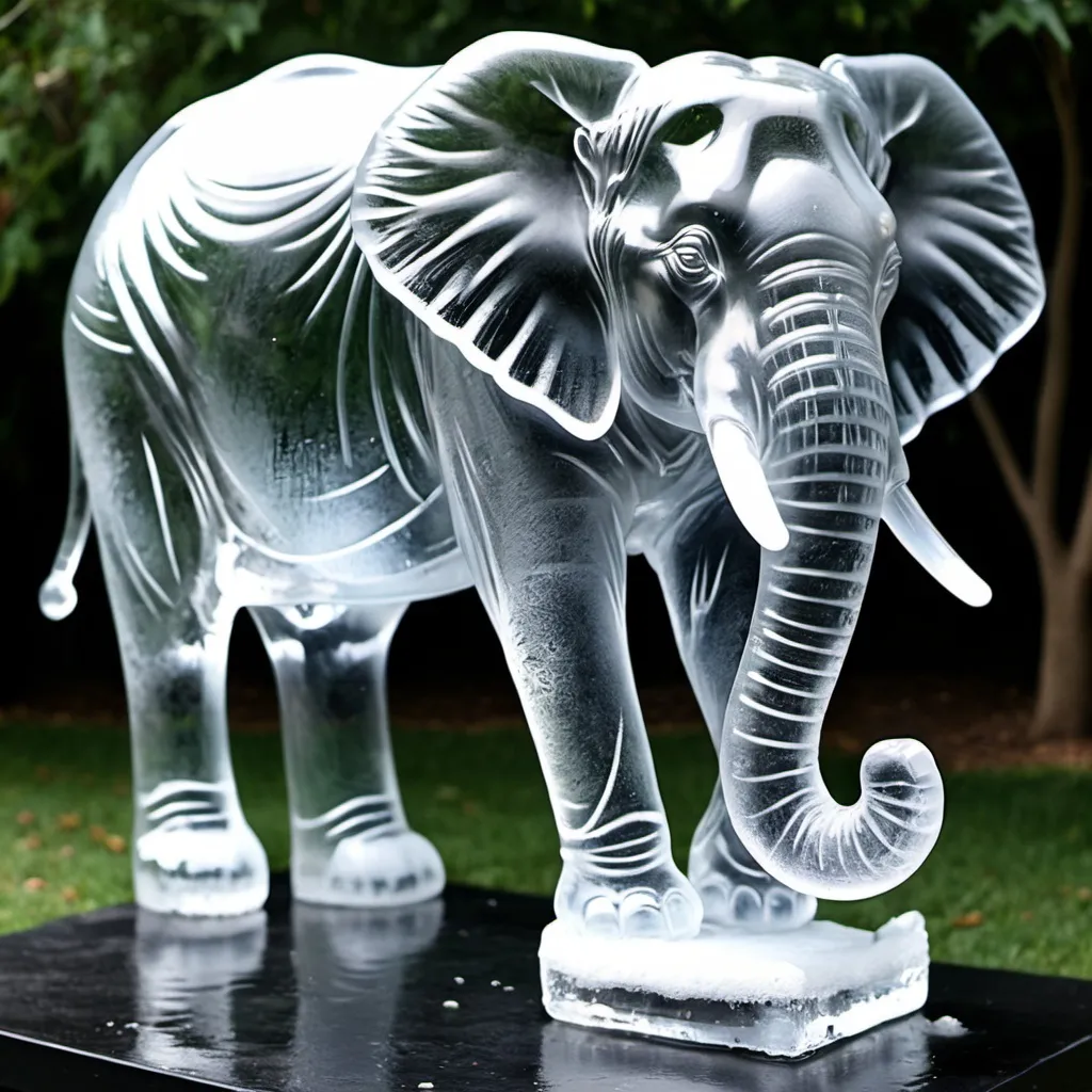 Prompt: realistic elephant ice sculpture