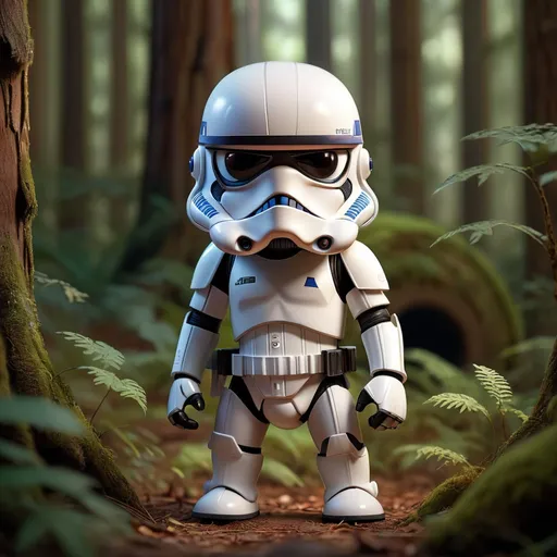 Prompt: pltn style, Little baby Stormtrooper star wars in cinematic forest, standing posture, cozy interior lighting, art station, hyper realistic, detailed digital painting, so cute, hd, cute big circular reflective eyes, Pixar render, unreal engine cinematic smooth, intricate detail