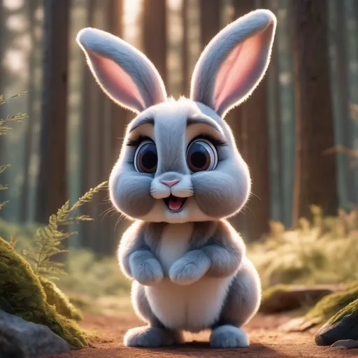 Prompt: Disney Pixar style cute rabbit, highly detailed, fluffy, intricate, big eyes, adorable, beautiful, soft dramatic lighting, light shafts, radiant, ultra high quality octane render, daytime forest background,bokeh, hypermaximalist