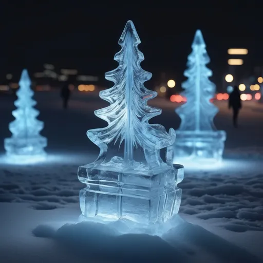 Prompt: cinematic, stunning, minimalist Christmas themed Glowing Ice Sculptures, commercial ad campaign, beautiful shot. 8k. Wallpaper. Extremely detailed