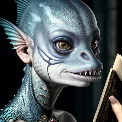 Prompt: photorealism, an anthropomorphic lady fishface hybrid creature holding a bible, extremely realistic, sharp details, shot by Steven Klein and Nan Goldin, intricately detailed background, photorealism, insanely detailed face, perfect pupils, expressive eyes, ambient lighting, intricately detailed location, HD, 8k