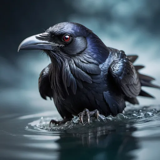 Prompt: demon raven above water, Miki Asai Macro photography, close-up, hyper detailed, trending on artstation, sharp focus, studio photo, intricate details, highly detailed, by greg rutkowski
