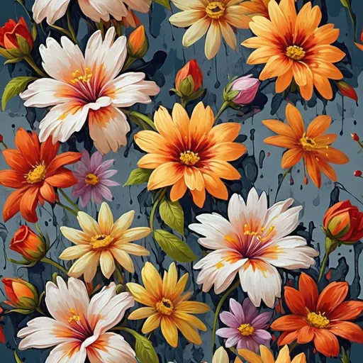 Prompt: olpntng style, seamless pattern of flowers, fits one hundred percent, oil painting, heavy strokes, paint dripping