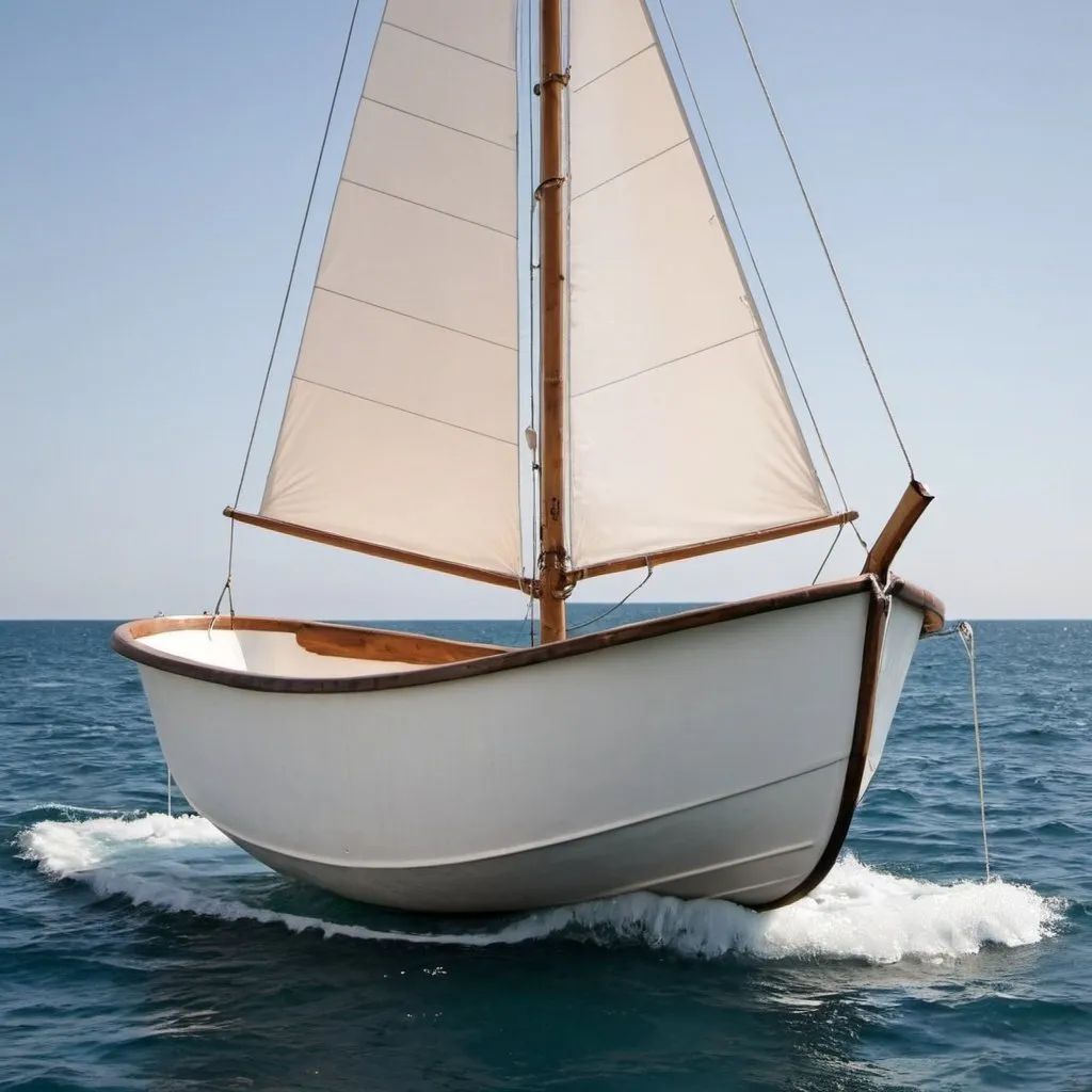 Prompt: a large bathtub turned into a sailboat on the open sea