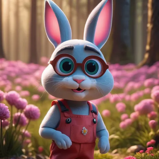 Prompt: Disney Pixar style Bad Bunny, highly detailed, intricate, big eyes, adorable, beautiful, soft dramatic lighting, light shafts, radiant, ultra high-quality octane render, daytime forest background, field of flowers,  bokeh, hypermaximalist