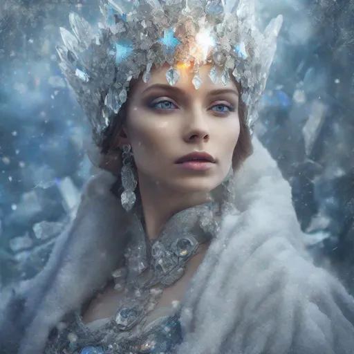 Prompt: Portrait of woman, snow Princess, Slavic fantasy style, kokoshnik, fantasy art style , Broken Glass effect, no background, stunning, something that even doesn't exist, mythical being, energy, molecular, textures, iridescent and luminescent scales, breathtaking beauty, pure perfection, divine presence, unforgettable, impressive, breathtaking beauty, Volumetric light, auras, rays, vivid colors reflects
