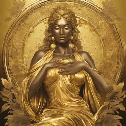 Prompt: The Golden Woman is a well-known goddess of domestic well-being, peace and quiet. A living copy
