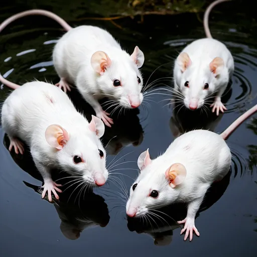Prompt: The white rats plunged into the water.
