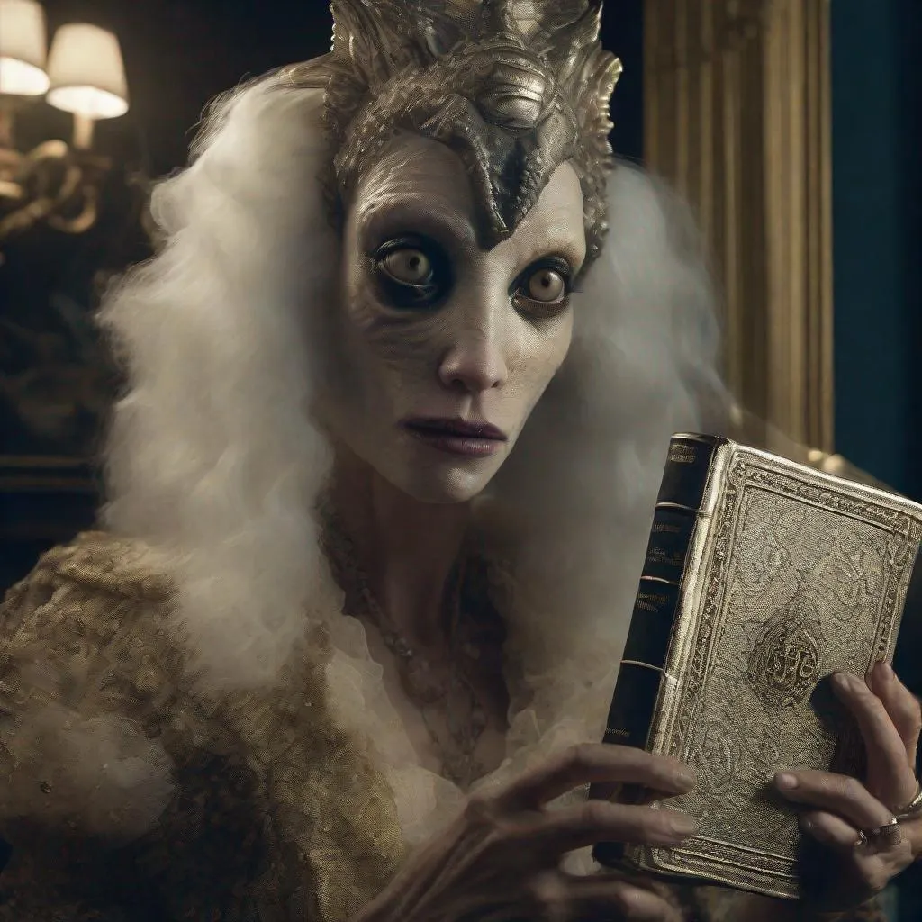 Prompt: photorealism, an anthropomorphic lady fishface hybrid creature holding a bible, extremely realistic, sharp details, shot by Steven Klein and Nan Goldin, intricately detailed background, photorealism, insanely detailed face, perfect pupils, expressive eyes, ambient lighting, intricately detailed location, HD, 8k