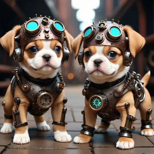 Prompt: steampunk cyborg puppies 8k