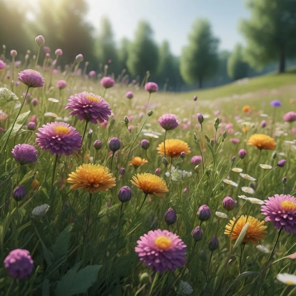 Prompt: Focus on the intricate details of a flower-filled meadow., ultra hd, realistic, vivid colors, highly detailed, UHD drawing, pen and ink, perfect composition, beautiful detailed intricate insanely detailed octane render trending on artstation, 8k artistic photography, photorealistic concept art, soft natural volumetric cinematic perfect light