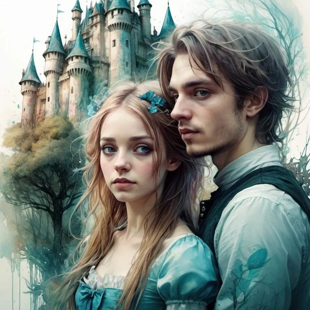 Prompt: art by Carne Griffiths
,Anna Dittmann
Close-up portrait of a 20-year-old girl and a 25-year-old man
a woman standing in front of a castle surrounded by trees, fantasy art, alice, mobile wallpaper, [[fantasy]], portrait of alice in wonderland





















































