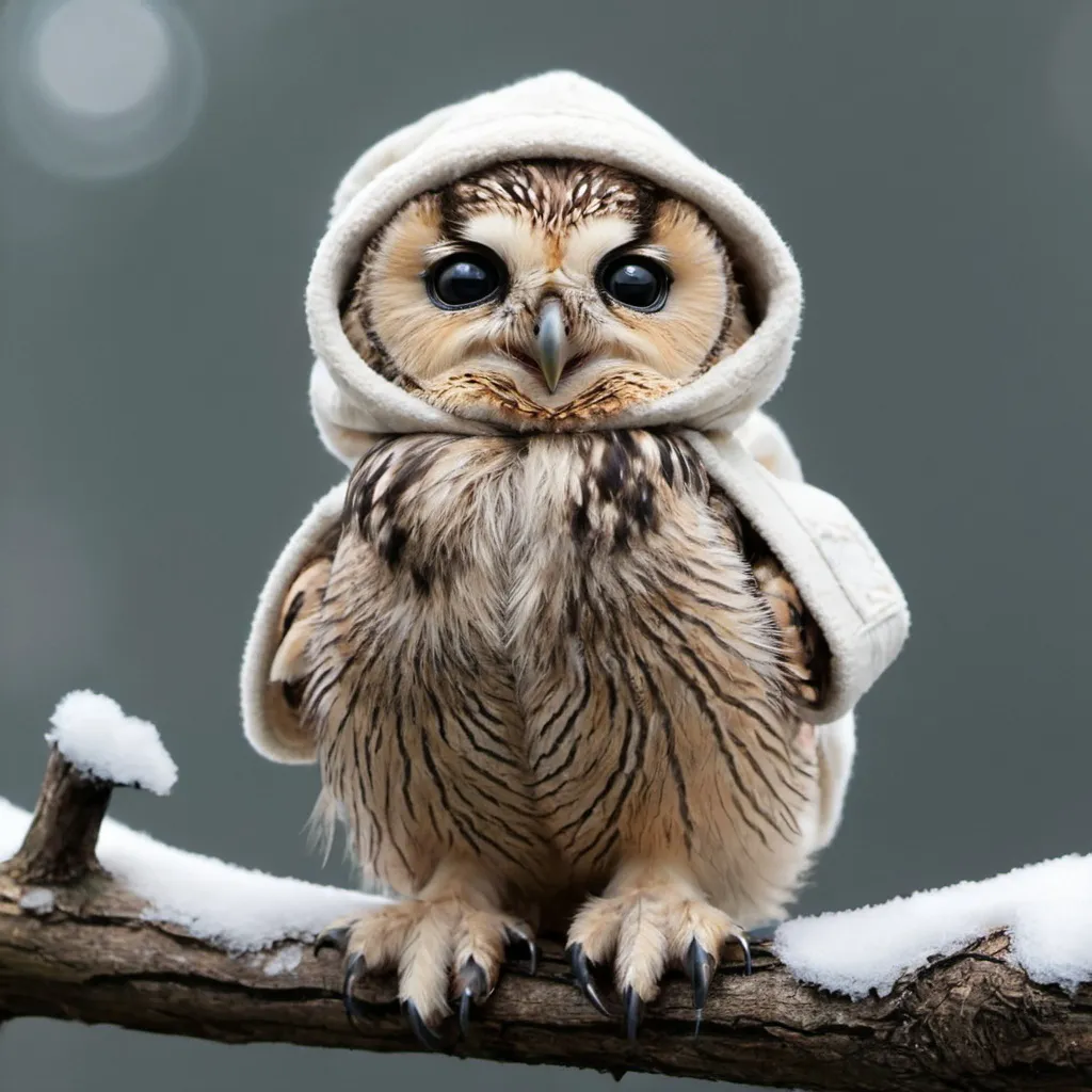 Prompt: owl baby ready for winter